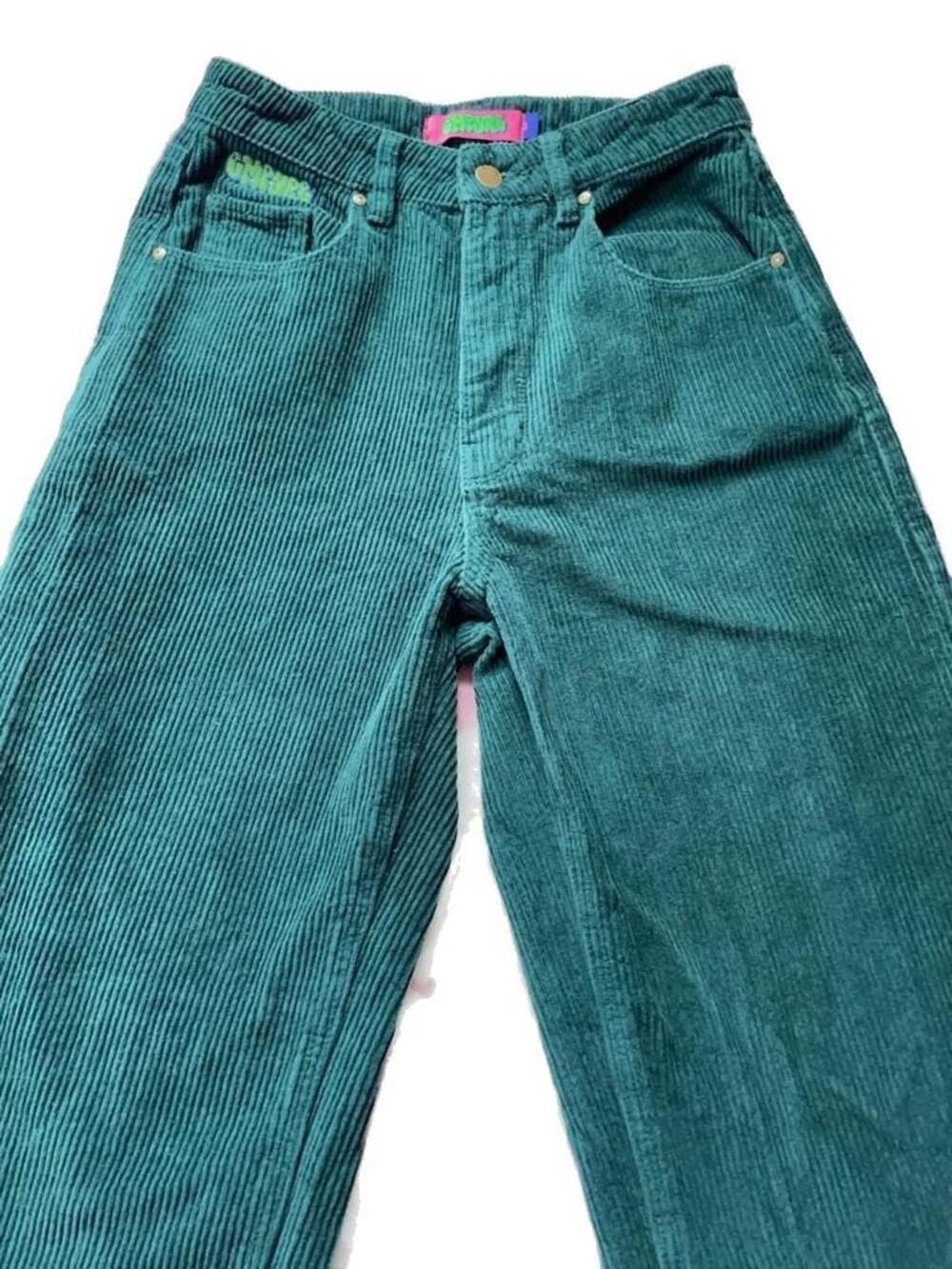 Empyre Green 70s Style High Waisted Wide Leg Corduroy Pants Size 2